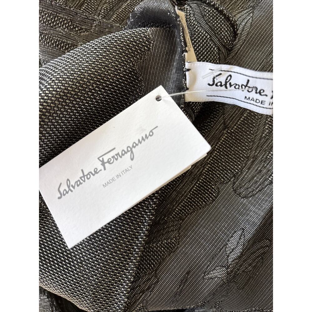 Salvatore Ferragamo Scarf Shawl Wrap Head Covering Black silver silk blend 80X26 - Picture 9 of 15